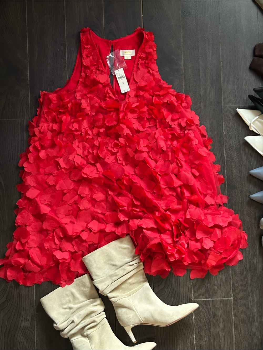 Maeve Red Floral Petal Formal Dress M